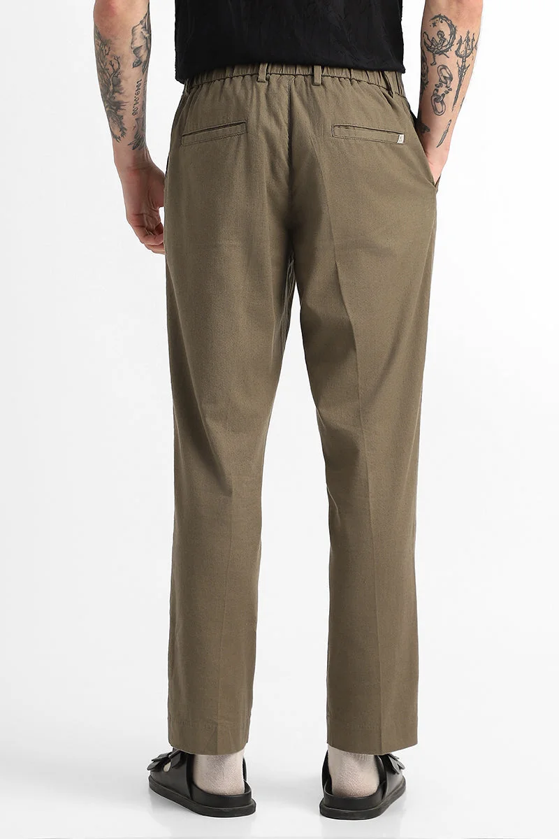 Snitch Khaki Relaxed Fit Linen Blend Trousers for Men | Best Price UAE